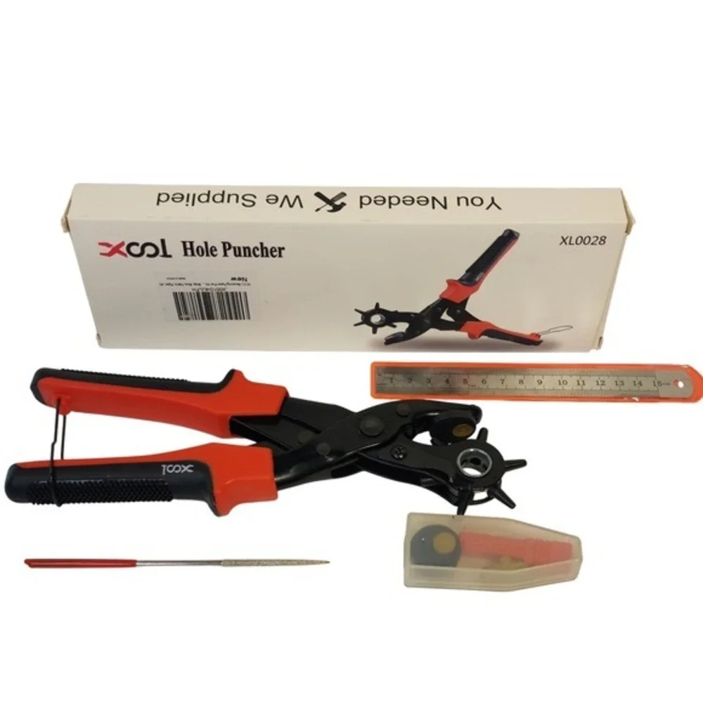 Xool Revolving Hole‎ Punch Pliers Tool Kit Red Black XL0028 Leather Belt Craft